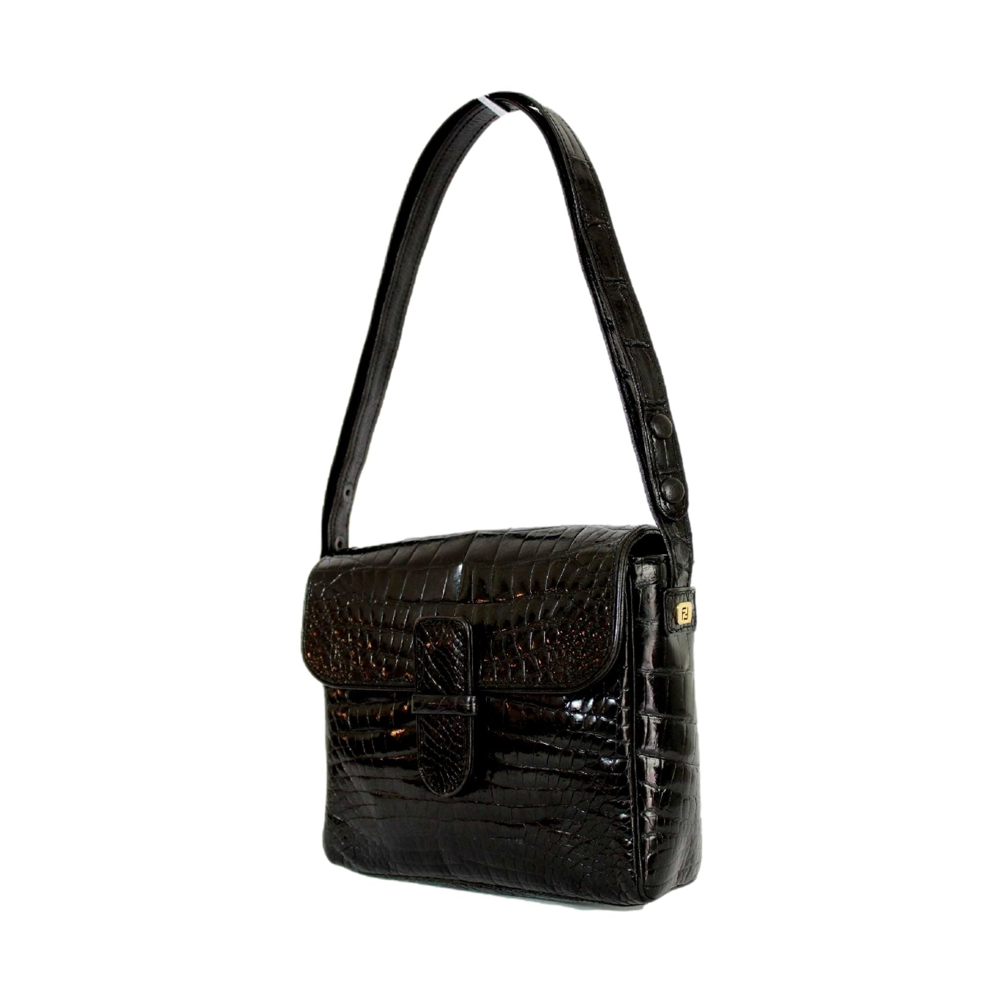 VTG Fendi 80s Shoulder Bag Woven Leather Black Made in Italy Adjustable  Strap