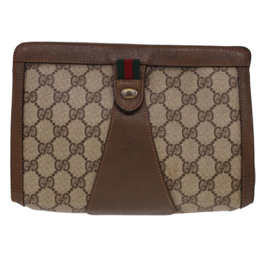 Gucci Gg Beige Leather Monogram Clutch Bag Vintage