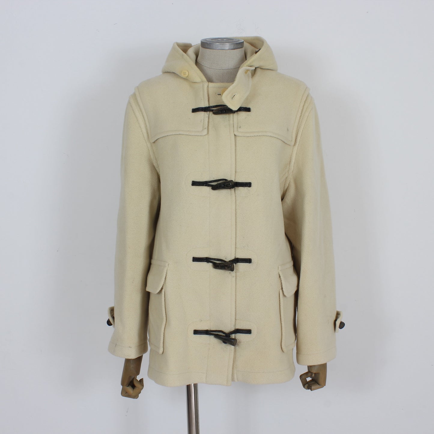 Aquascutum Beige Wool Alamari Montgomery Duffle Coat 90s