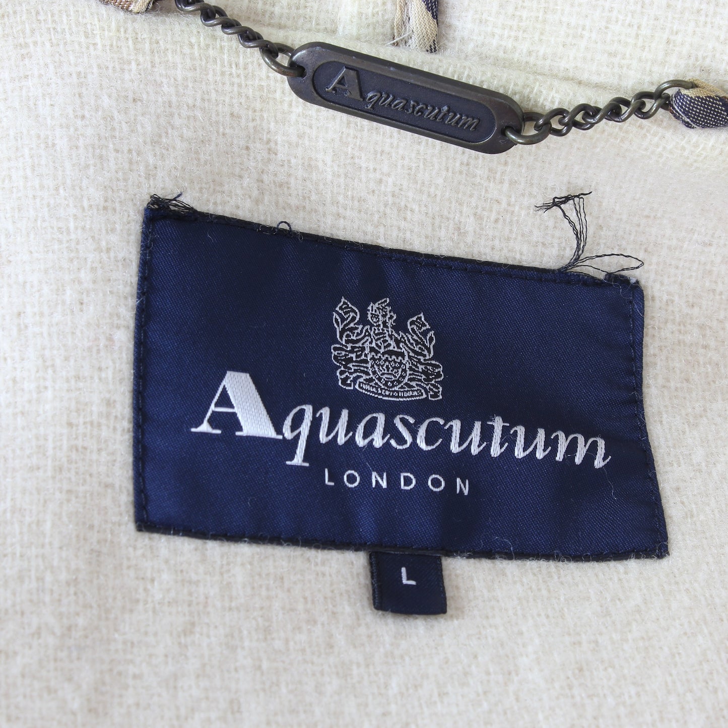 Aquascutum Beige Wool Alamari Montgomery Duffle Coat 90s