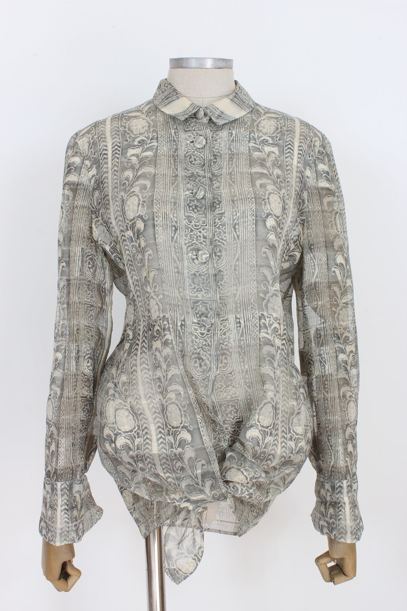 Giorgio Armani Gray Silk Floral Vintage Shirt 90s