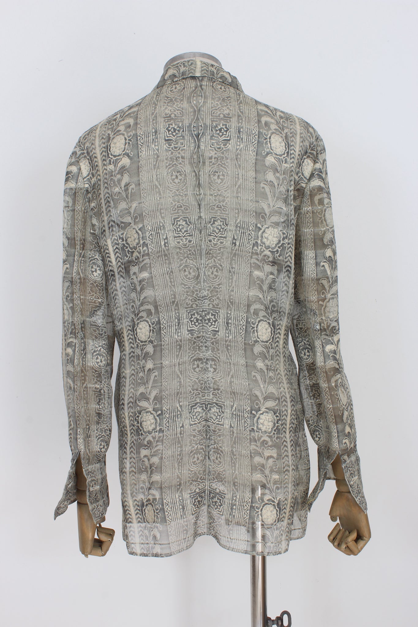 Giorgio Armani Gray Silk Floral Vintage Shirt 90s