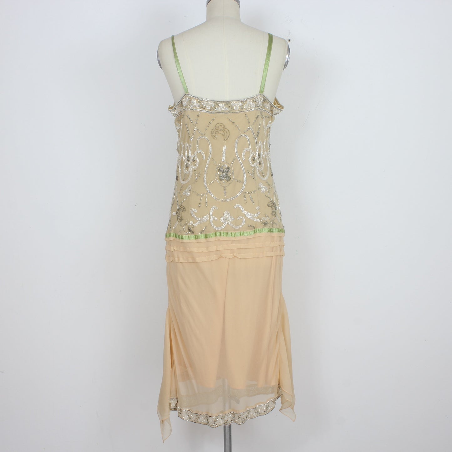 Capucine Beige Silk Sequins Elegant Dress Vintage 90s