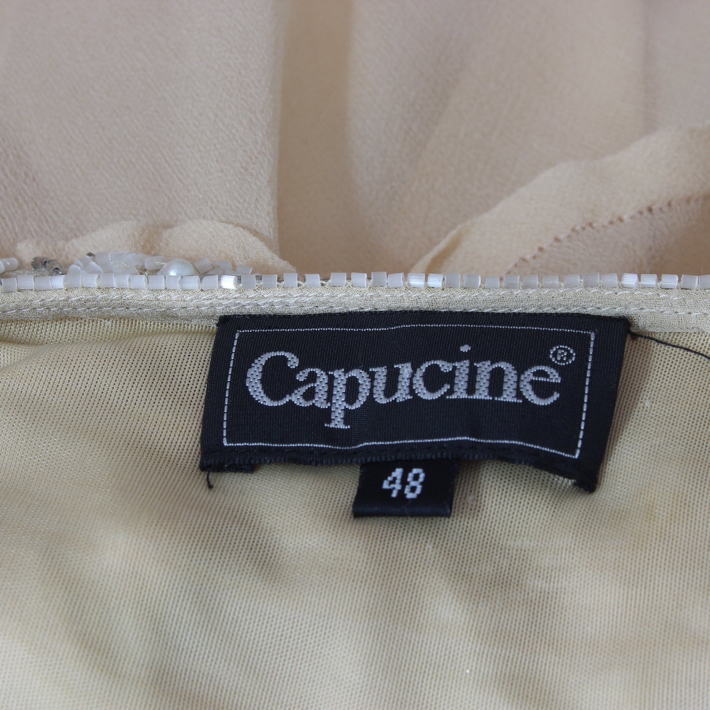 Capucine Beige Silk Sequins Elegant Dress Vintage 90s