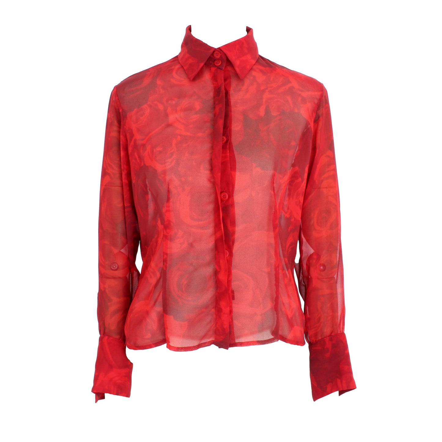 Cavalli Red Transparent Floral Evening Shirt 2000s