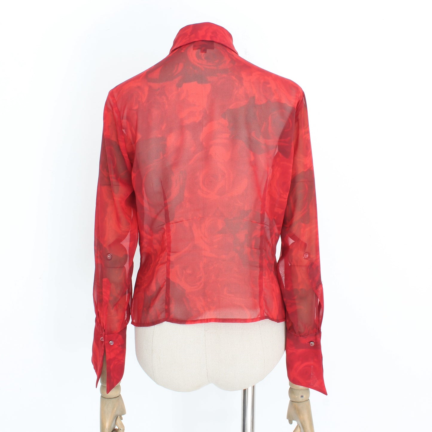 Cavalli Red Transparent Floral Evening Shirt 2000s