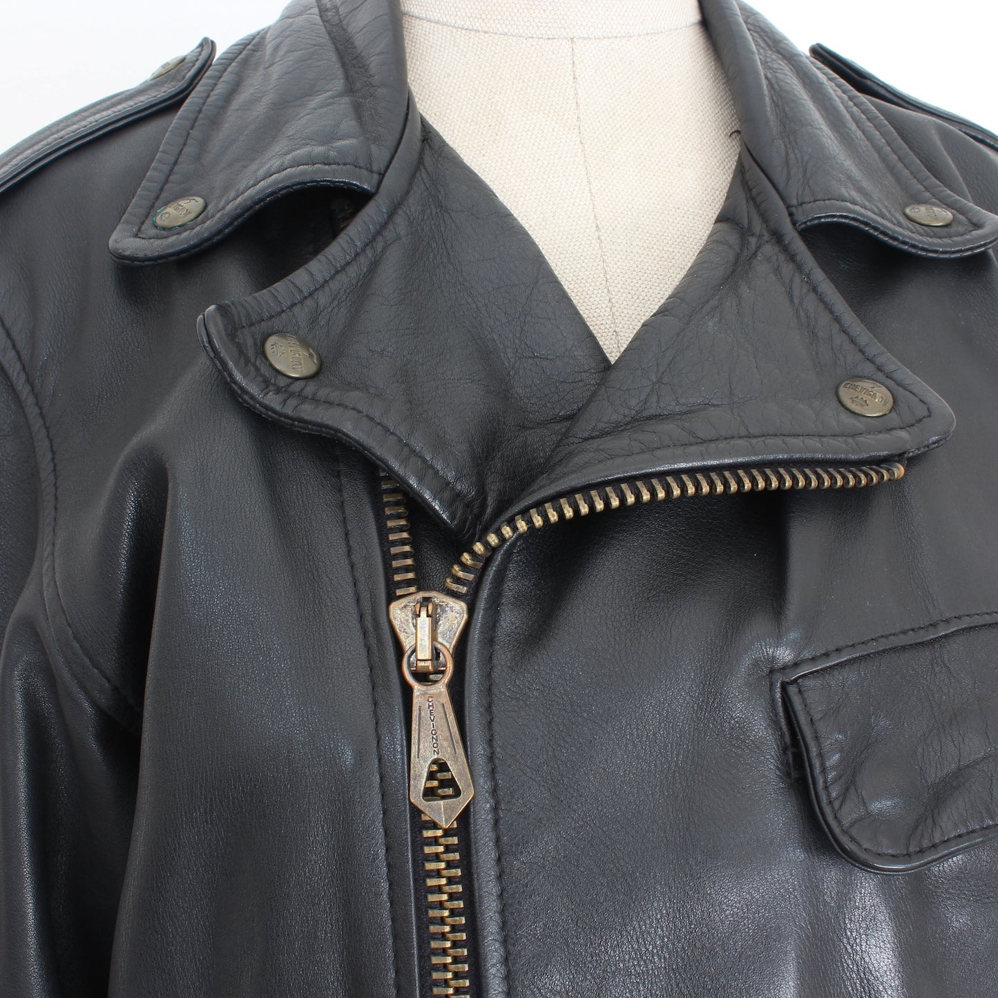 Chevignon Black Leather Chiodo Jacket Vintage 90s