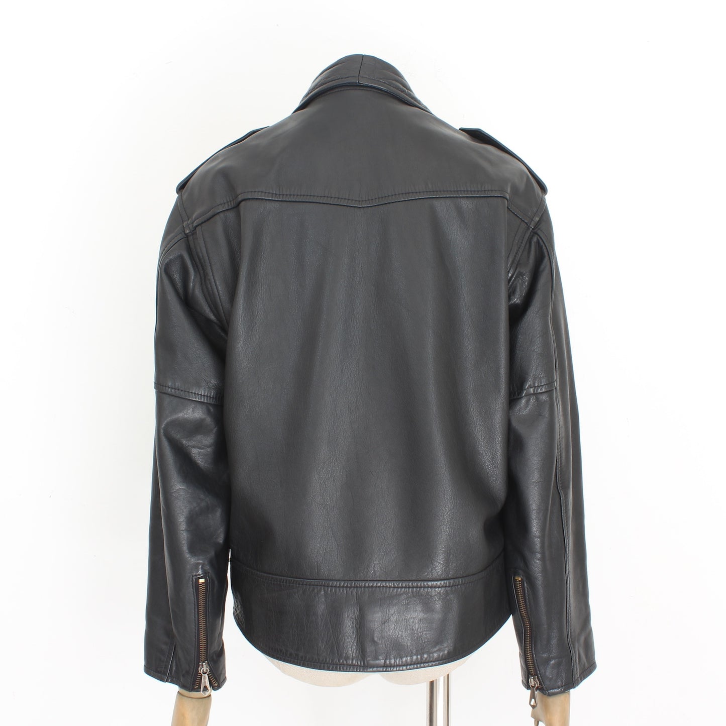 Chevignon Black Leather Chiodo Jacket Vintage 90s