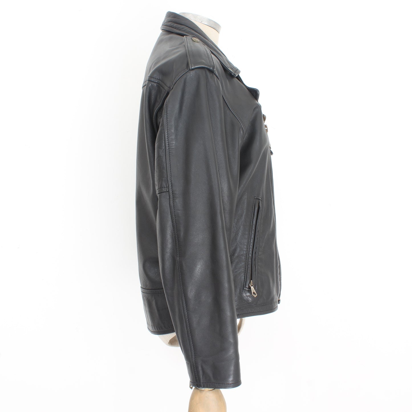 Chevignon Black Leather Chiodo Jacket Vintage 90s