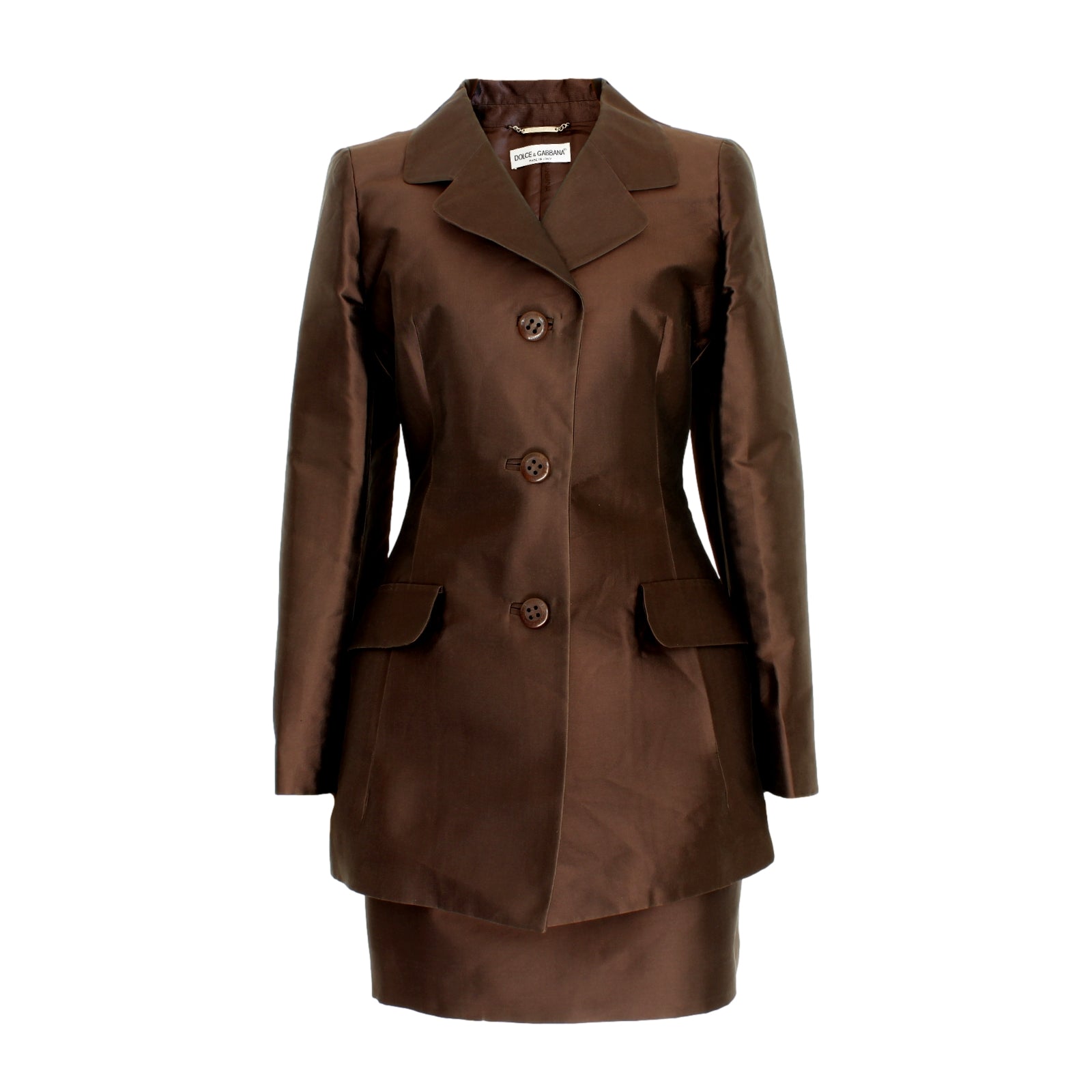 Dolce & Gabbana Brown Silk Elegant Skirt Suit 2000s