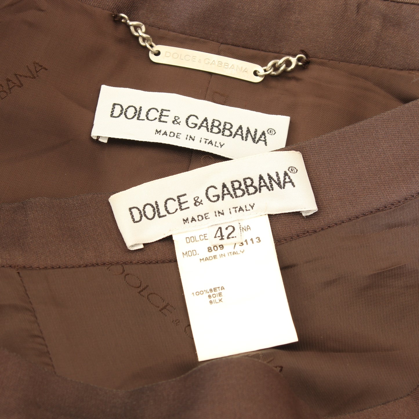 Dolce & Gabbana Brown Silk Elegant Skirt Suit 2000s