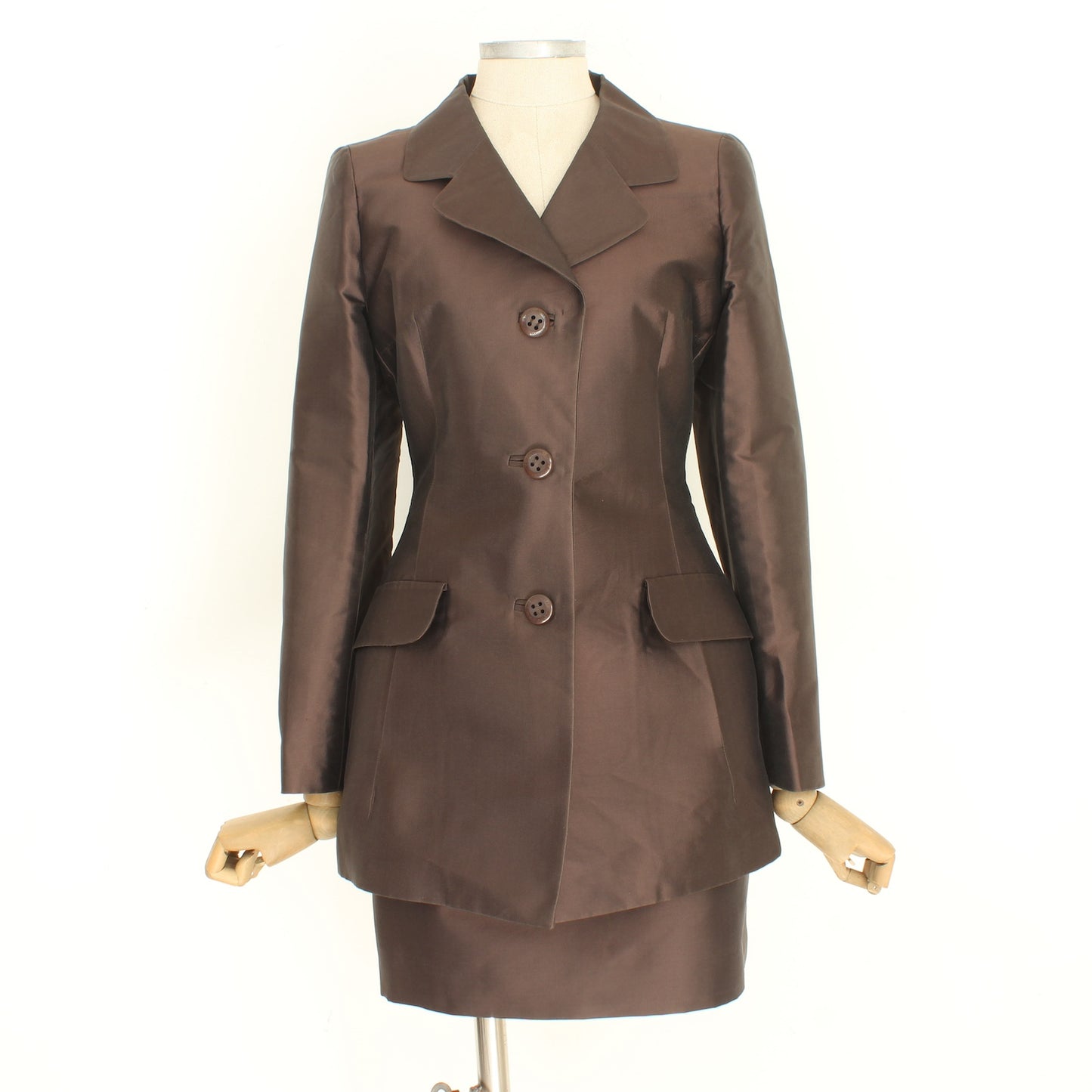 Dolce & Gabbana Brown Silk Elegant Skirt Suit 2000s