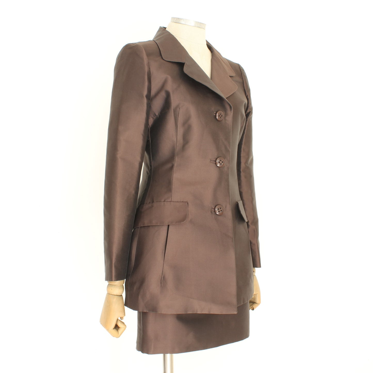 Dolce & Gabbana Brown Silk Elegant Skirt Suit 2000s