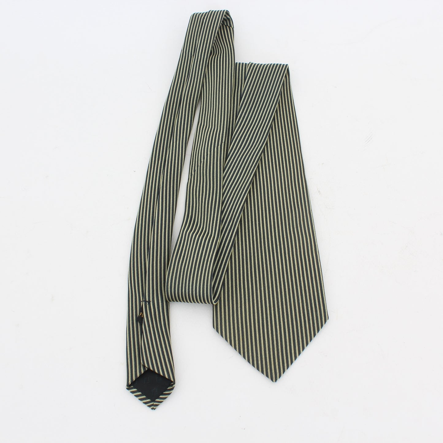 Fendi Blue Beige Silk Pinstripe Tie Vintage 90s