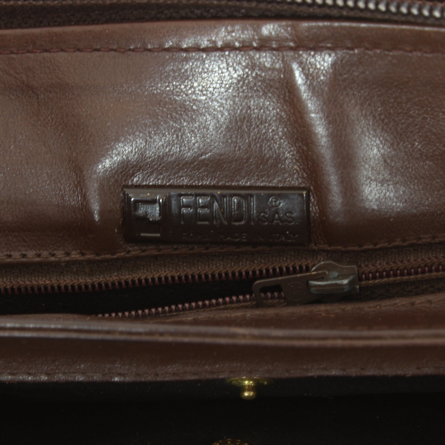 Fendi Brown Leather Shoulder Bag Vintage 1970s