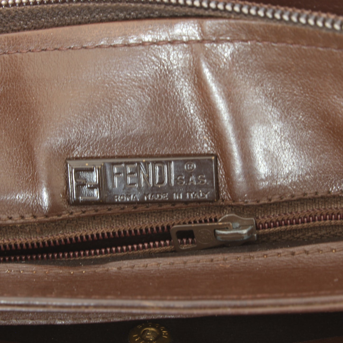 Fendi Brown Leather Shoulder Bag Vintage 1970s