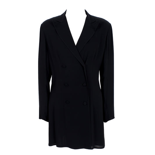 Ferragamo Black Silk Long Blazer Jacket Vintage 90s