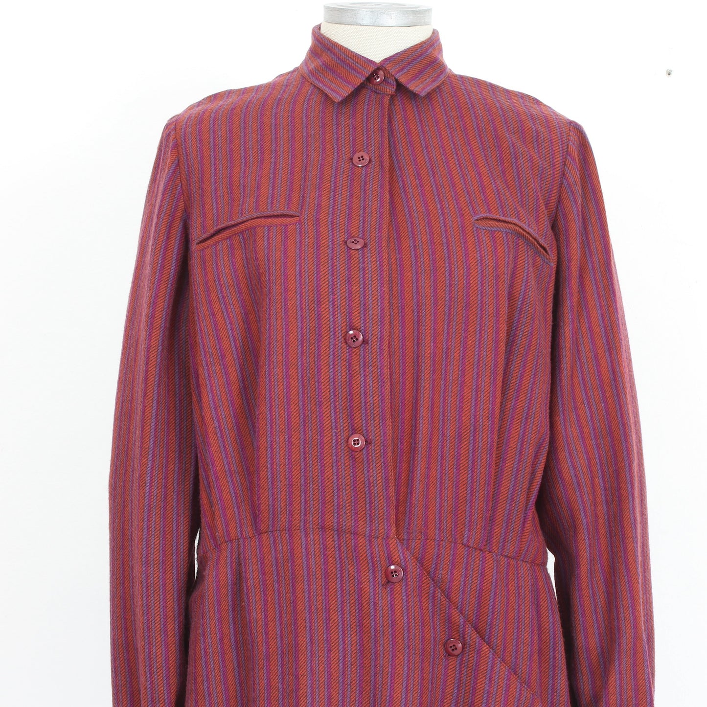 Ferragamo Burgundy Wool Pinstripe Long Dress 1990s
