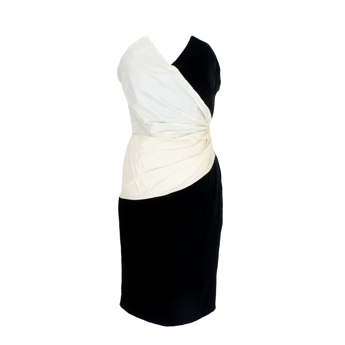 Pancaldi Black White Silk Vlevet Evening Sheath Dress Vintage 80s