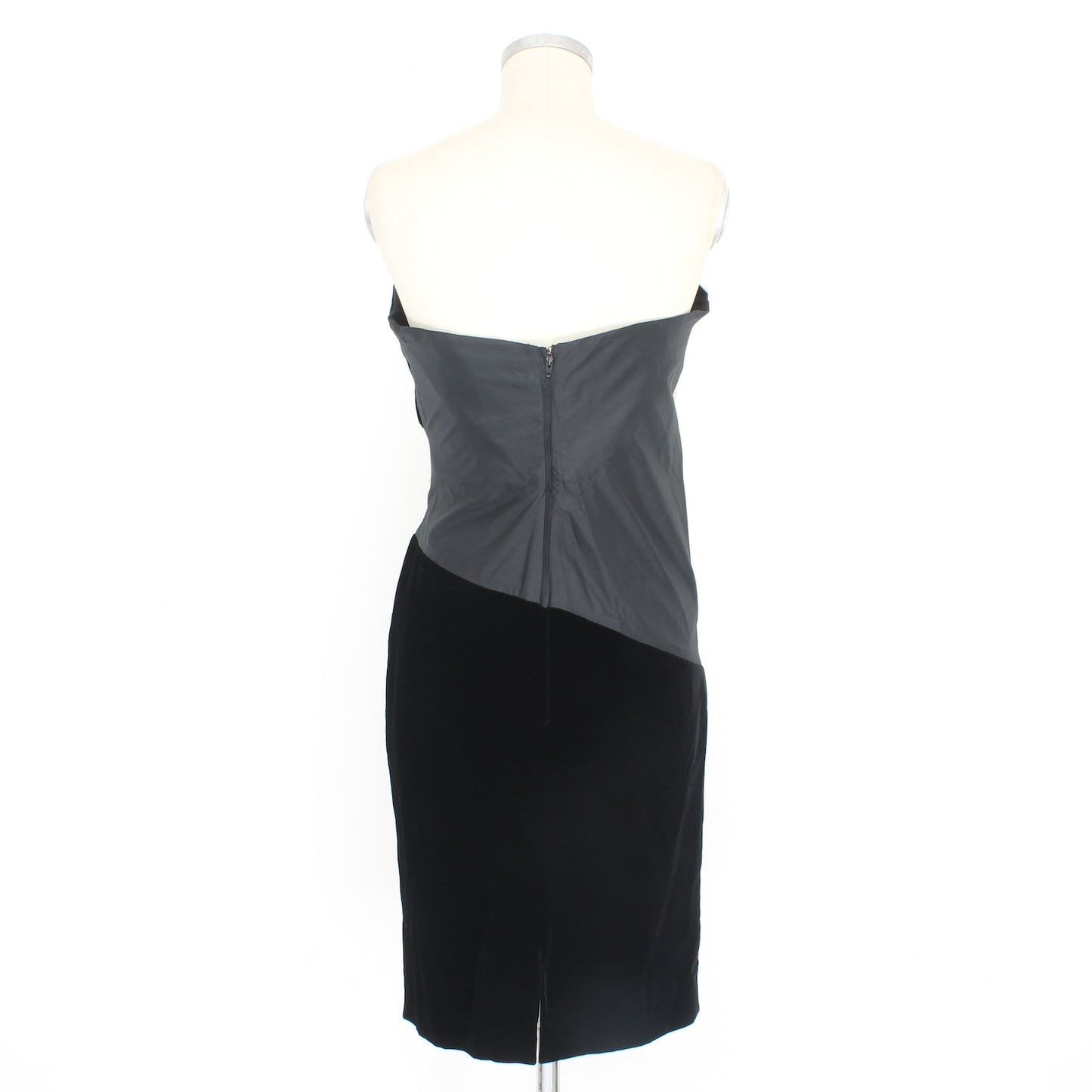 Pancaldi Black White Silk Vlevet Evening Sheath Dress Vintage 80s