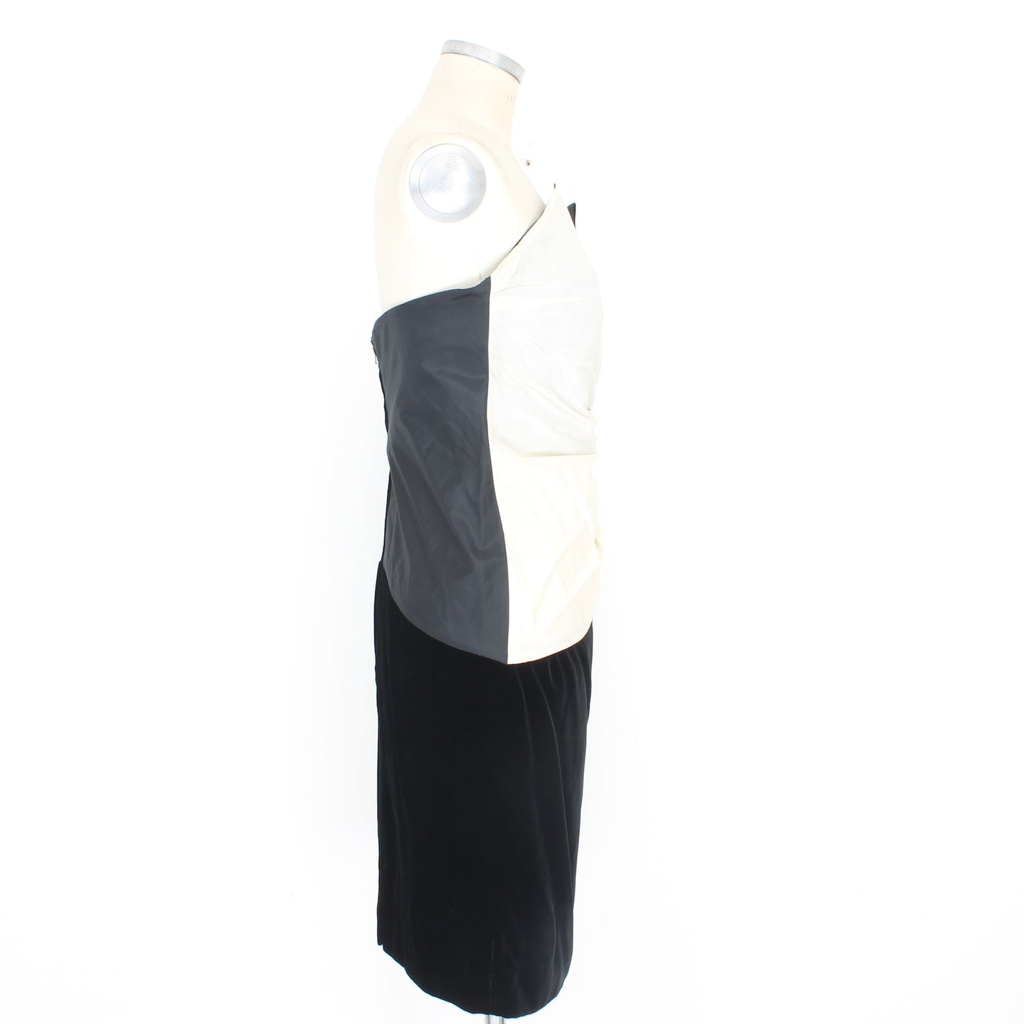 Pancaldi Black White Silk Vlevet Evening Sheath Dress Vintage 80s