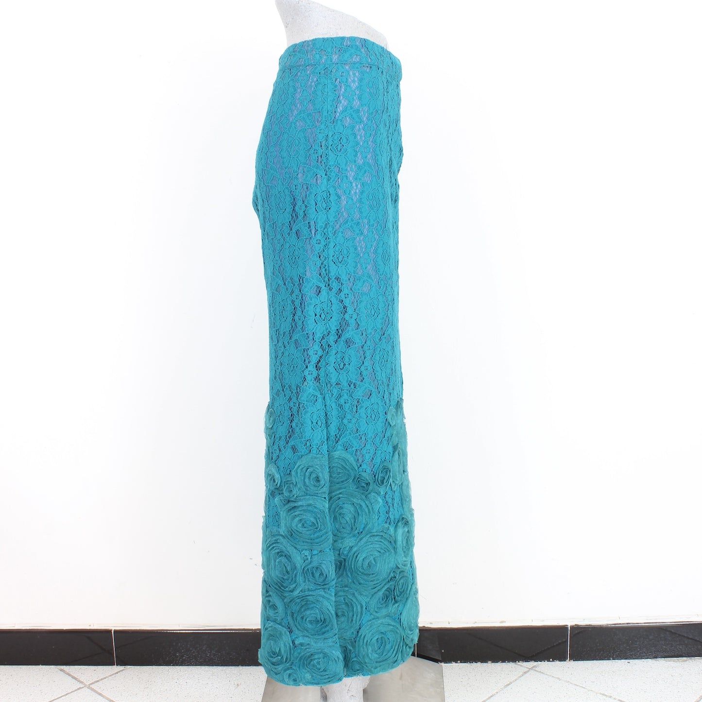 Romeo Gigli Green Lace Floral Evening Long Skirt