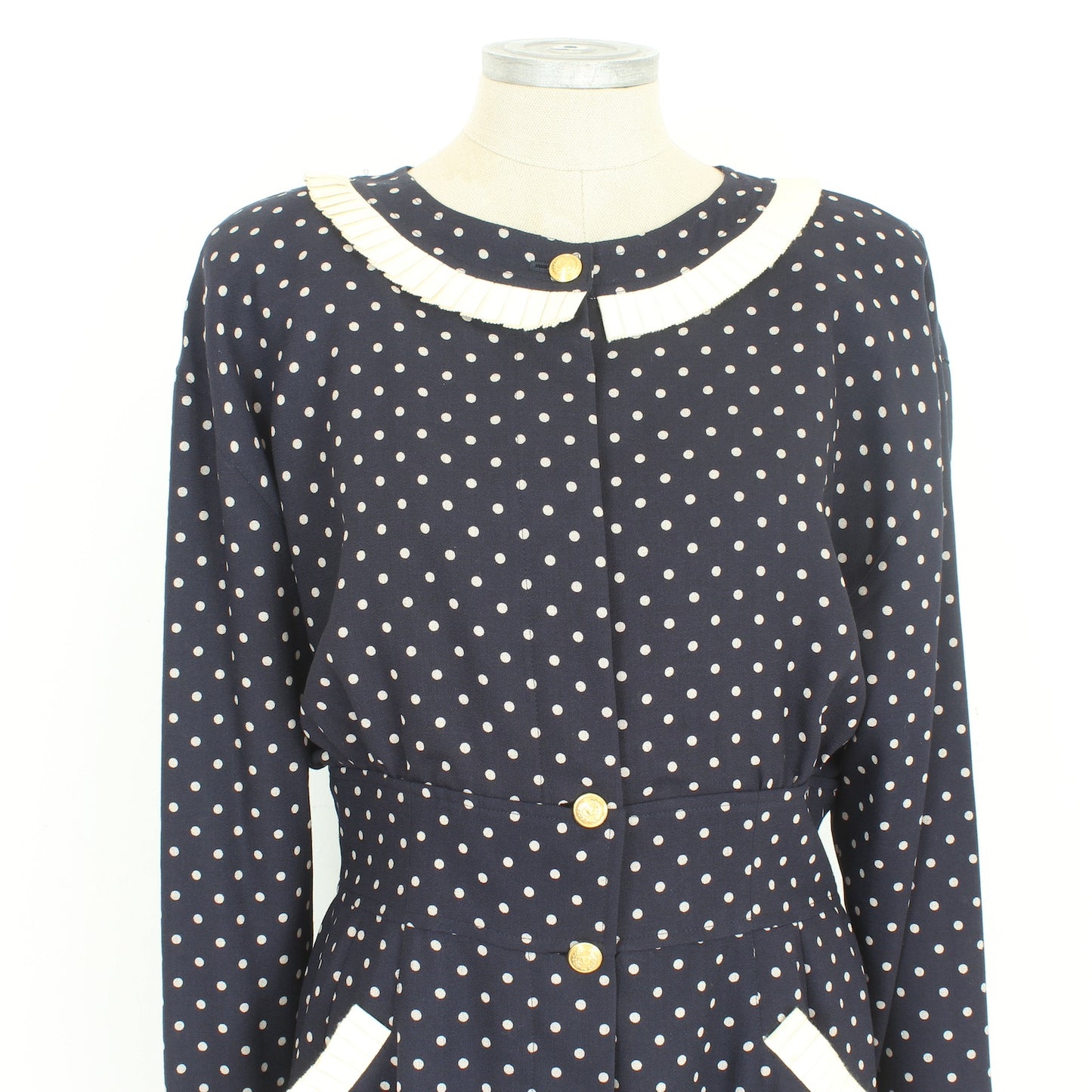 Valentino Blue Wool Polka Dot Dress Vintage 1990s