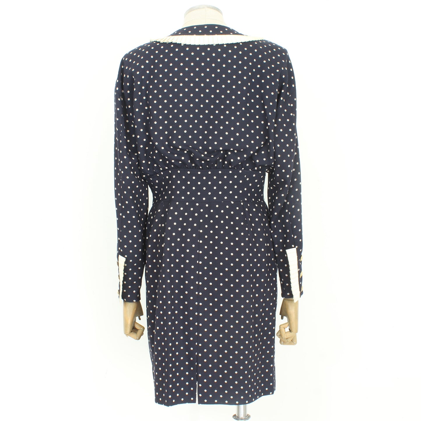 Valentino Blue Wool Polka Dot Dress Vintage 1990s