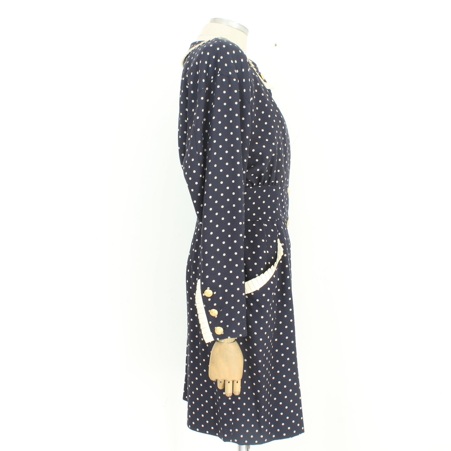 Valentino Blue Wool Polka Dot Dress Vintage 1990s