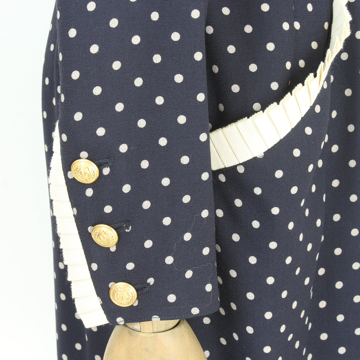 Valentino Blue Wool Polka Dot Dress Vintage 1990s