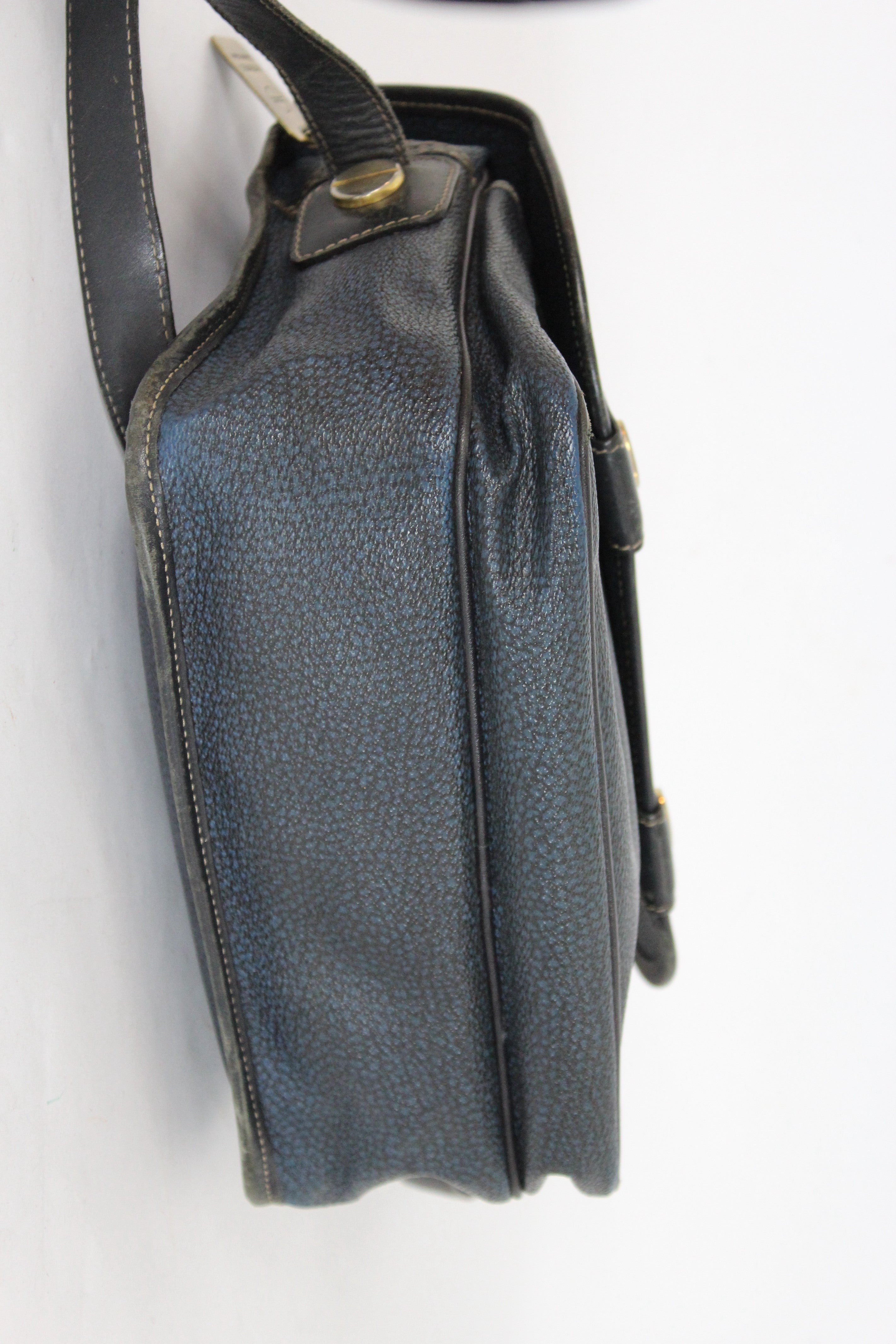 Borbonese Vintage 90s Leather Blue Shoulder Bag Ded Couture