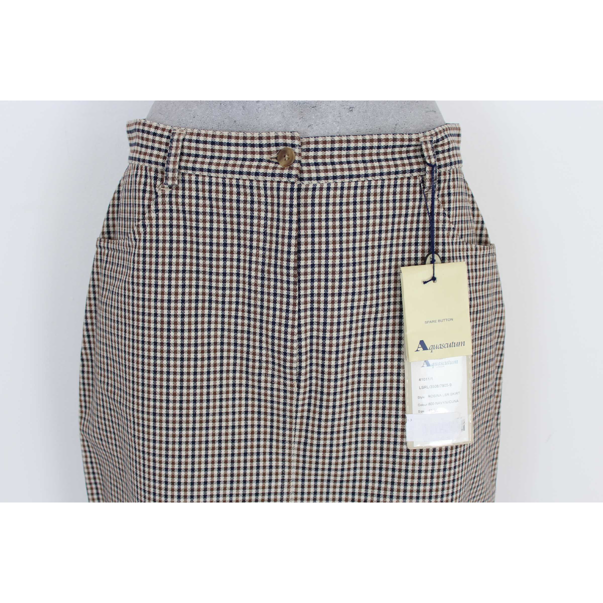 Aquascutum Vintage 90s Short Skirt Tweed Cotton Blue Ded Couture