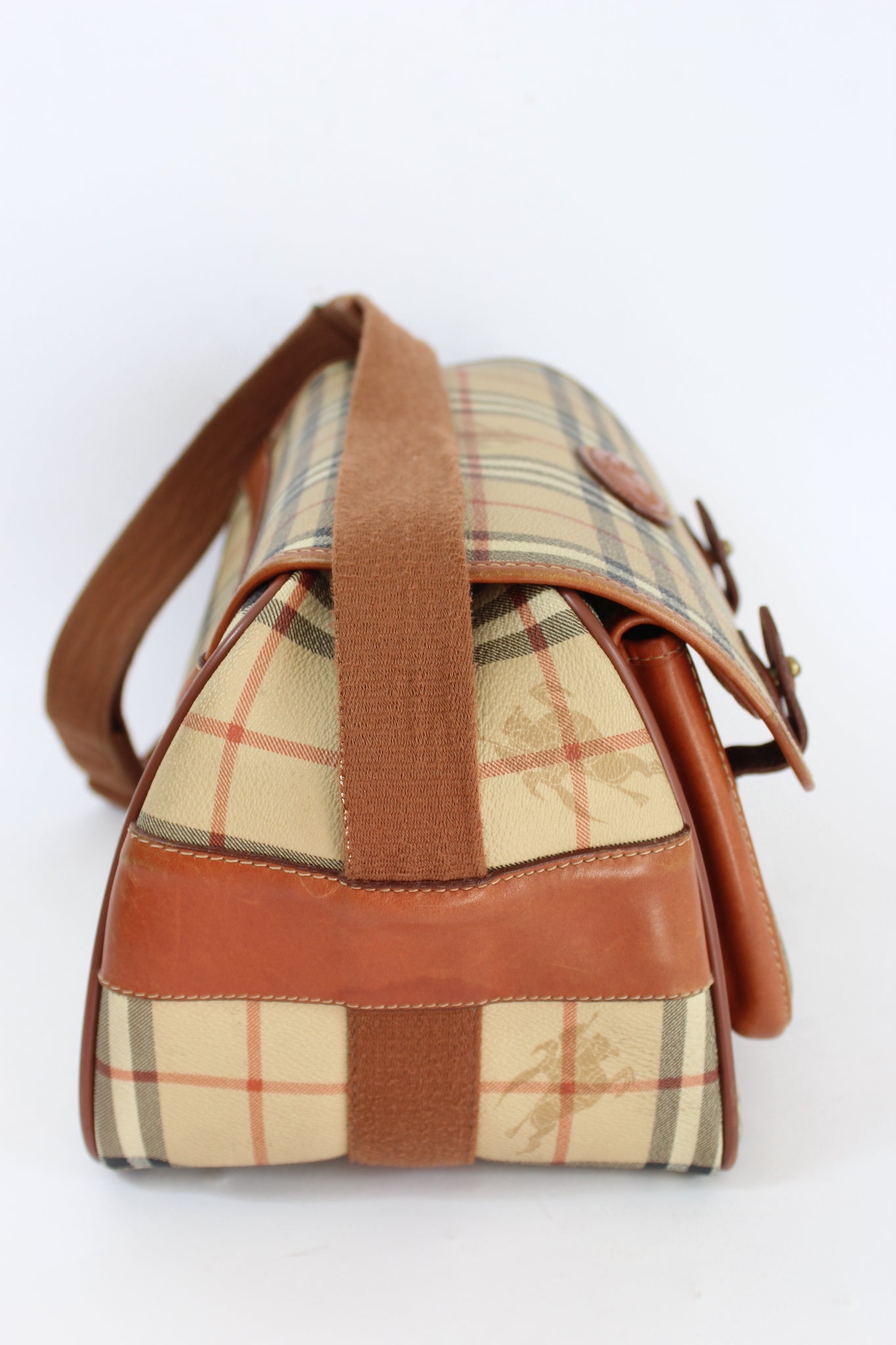 Burberry Beige Haymarket Check Canvas and Leather Double Buckle