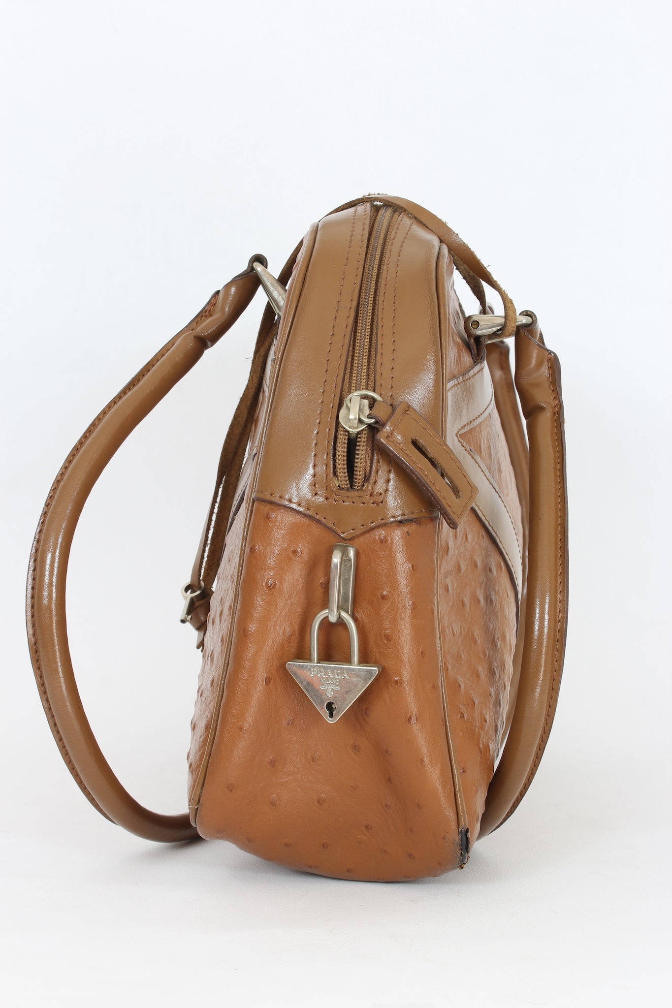 Prada Brown Ostrich Leather Vintage Plain Bag 1990s | Dedè Couture