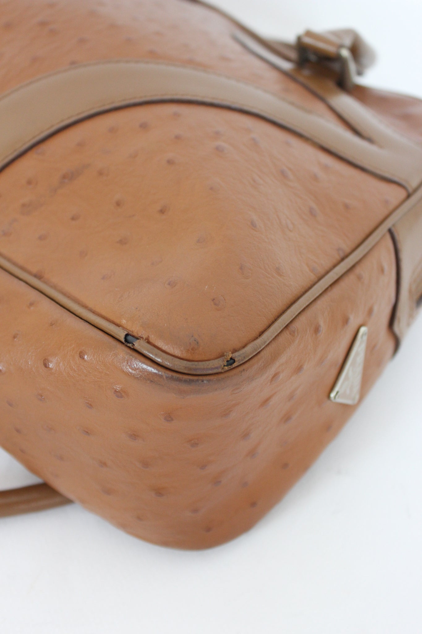 Prada Brown Ostrich Leather Vintage Plain Bag 1990s | Dedè Couture