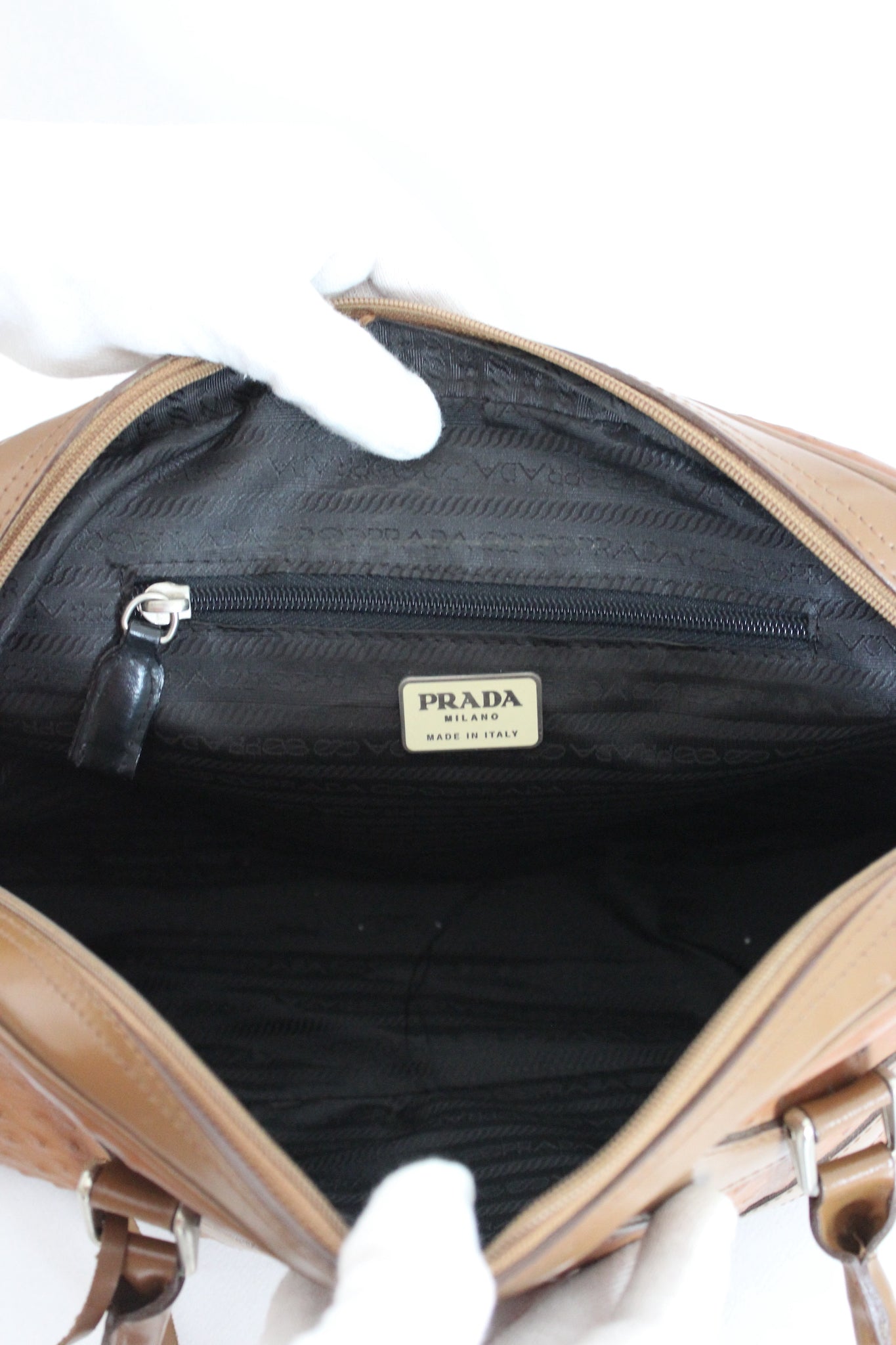 Prada Brown Ostrich Leather Vintage Plain Bag 1990s